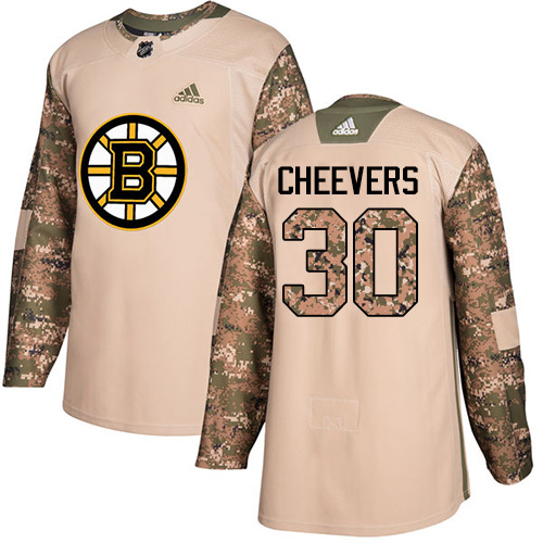 Adidas Bruins #30 Gerry Cheevers Camo Authentic Veterans Day Stitched NHL Jersey - Click Image to Close